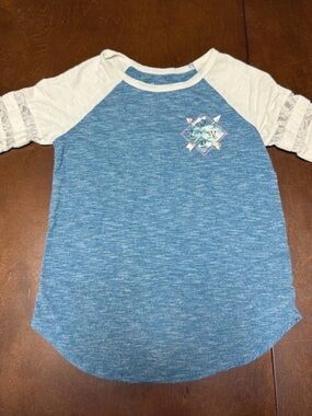 Mudd Blue Raglan Tee with Cream Lace Sleeves